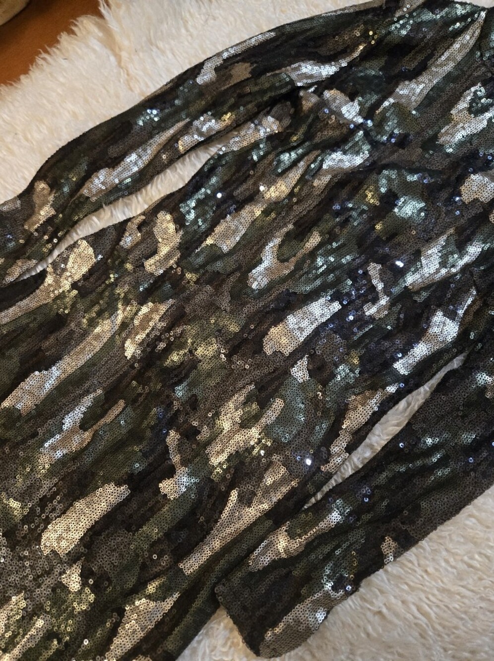 Zara Kahki Sequin Camo Bodycon High Neck Long Sleeve Midi Event Dress Size Small - Picture 10 of 14